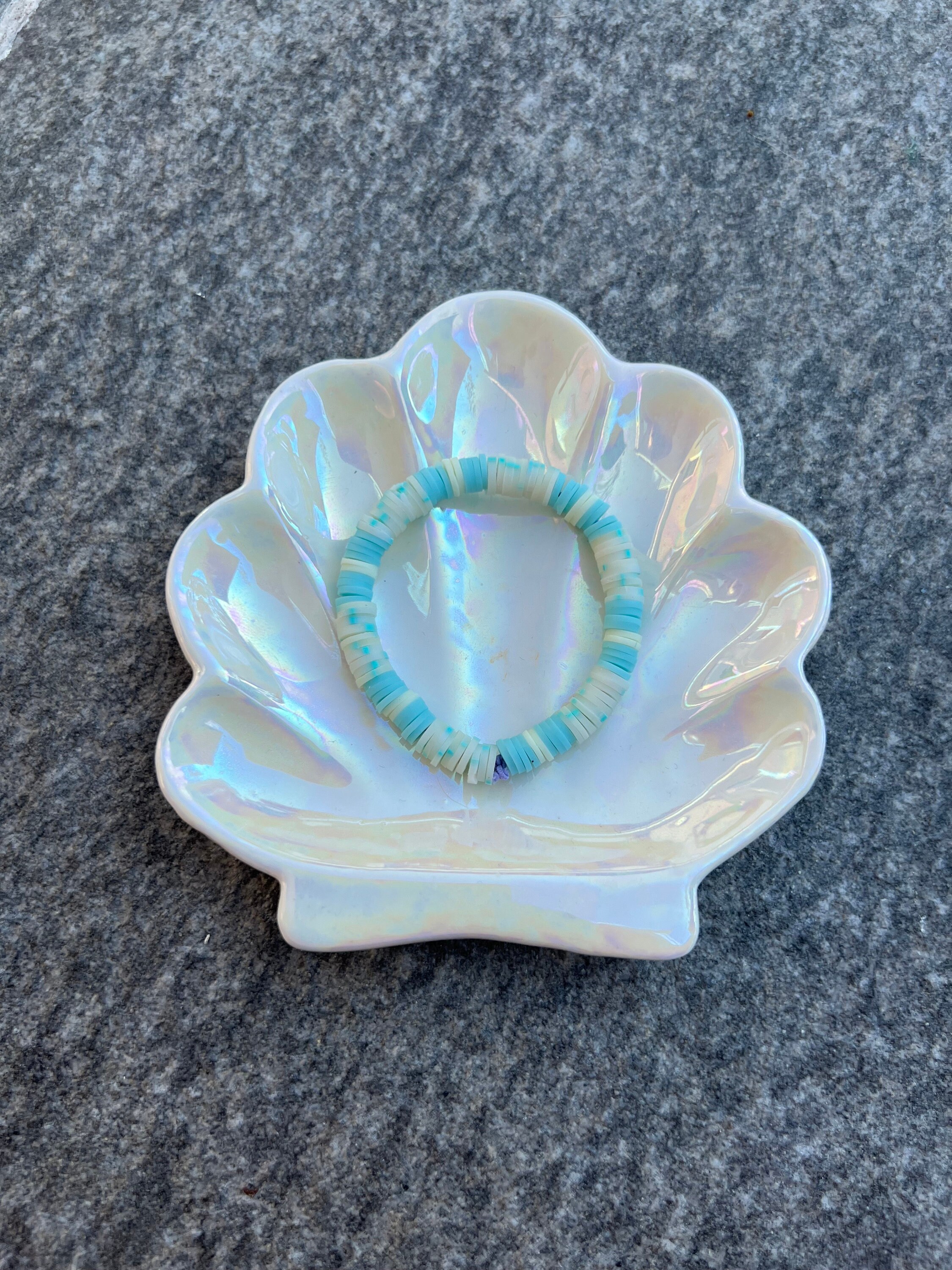 blue cream clay bead bracelet