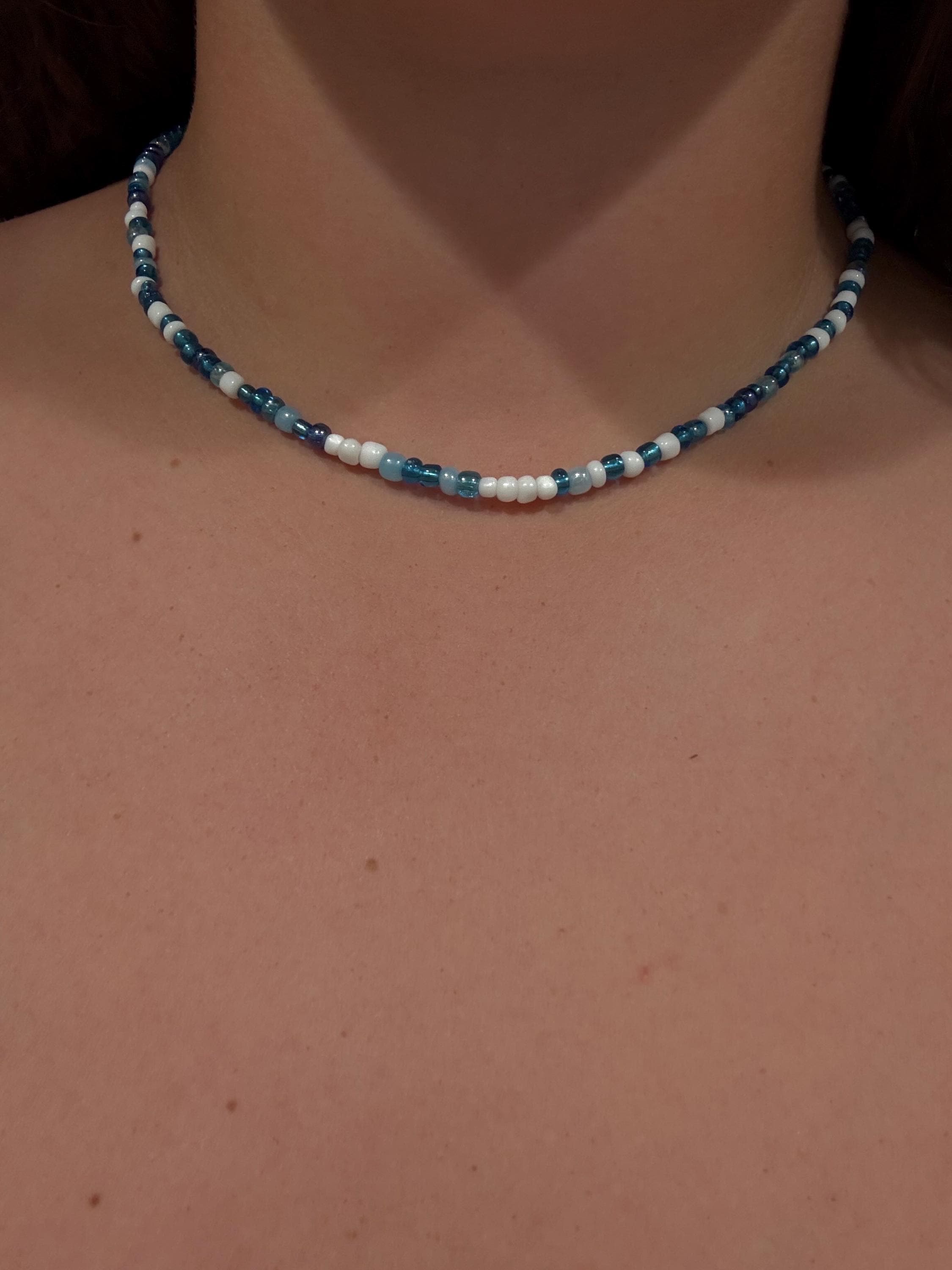 blue wave beaded necklace