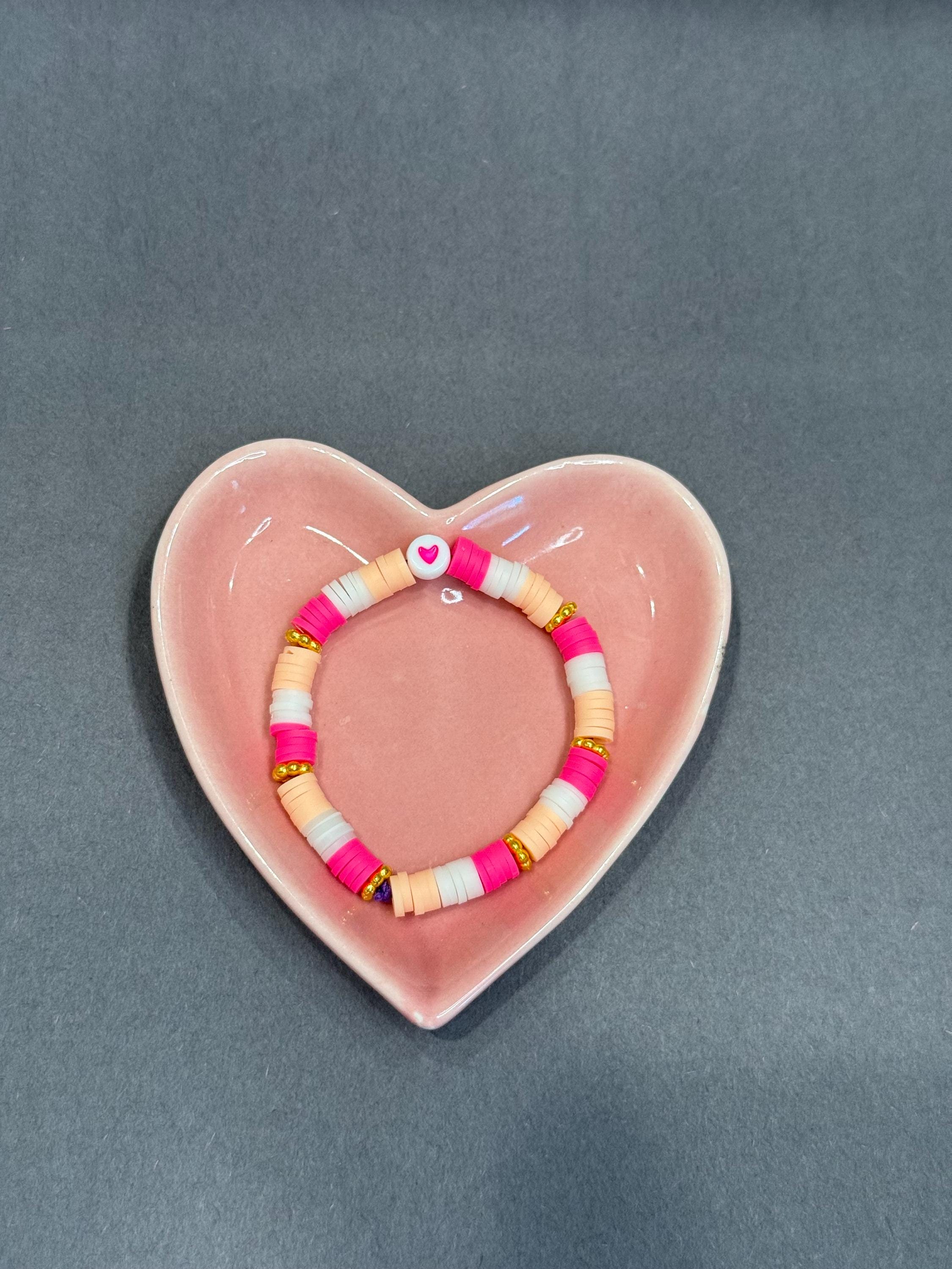 full heart clay bead bracelet