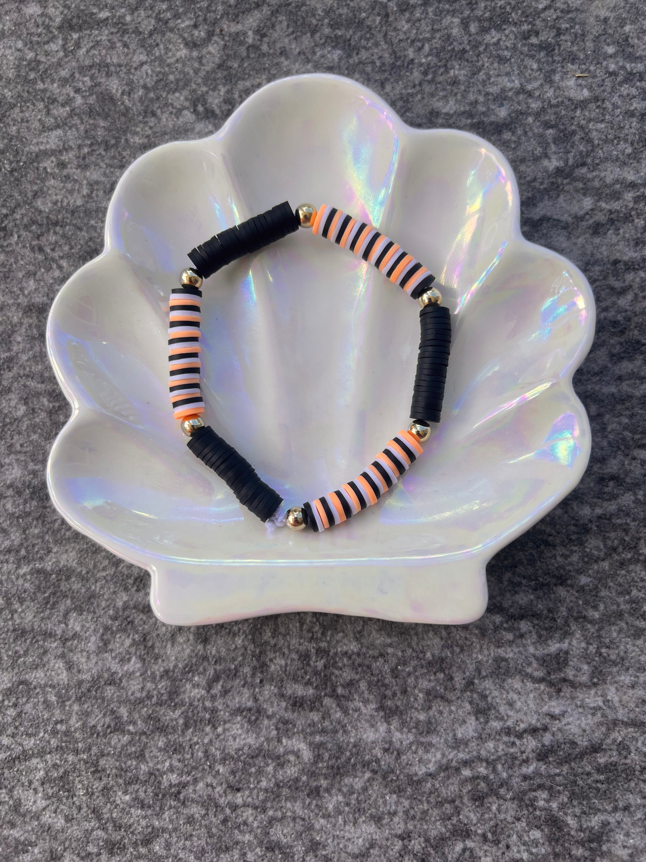 Halloween striped clay bead bracelet