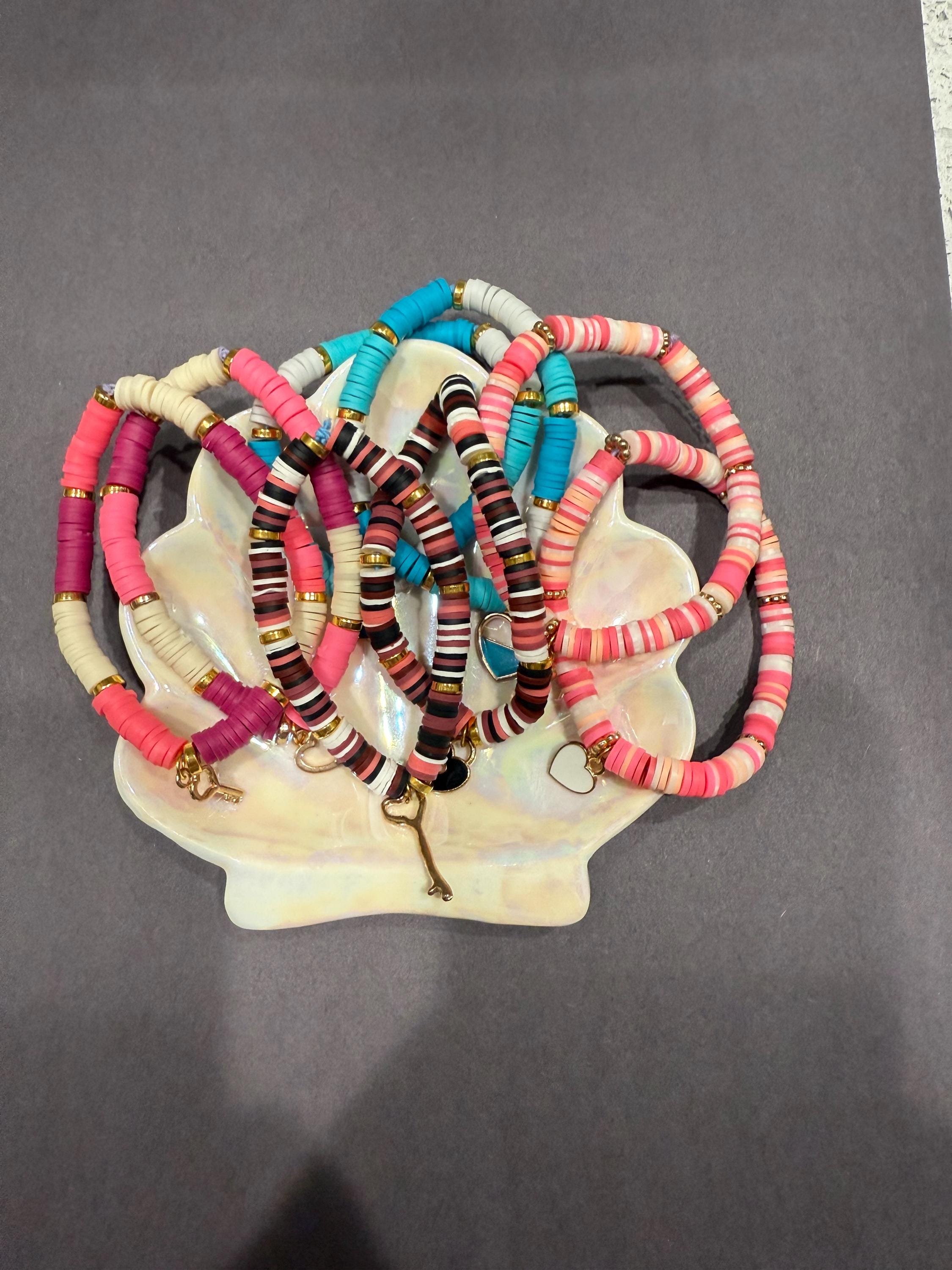 key to my heart clay bead bracelet set