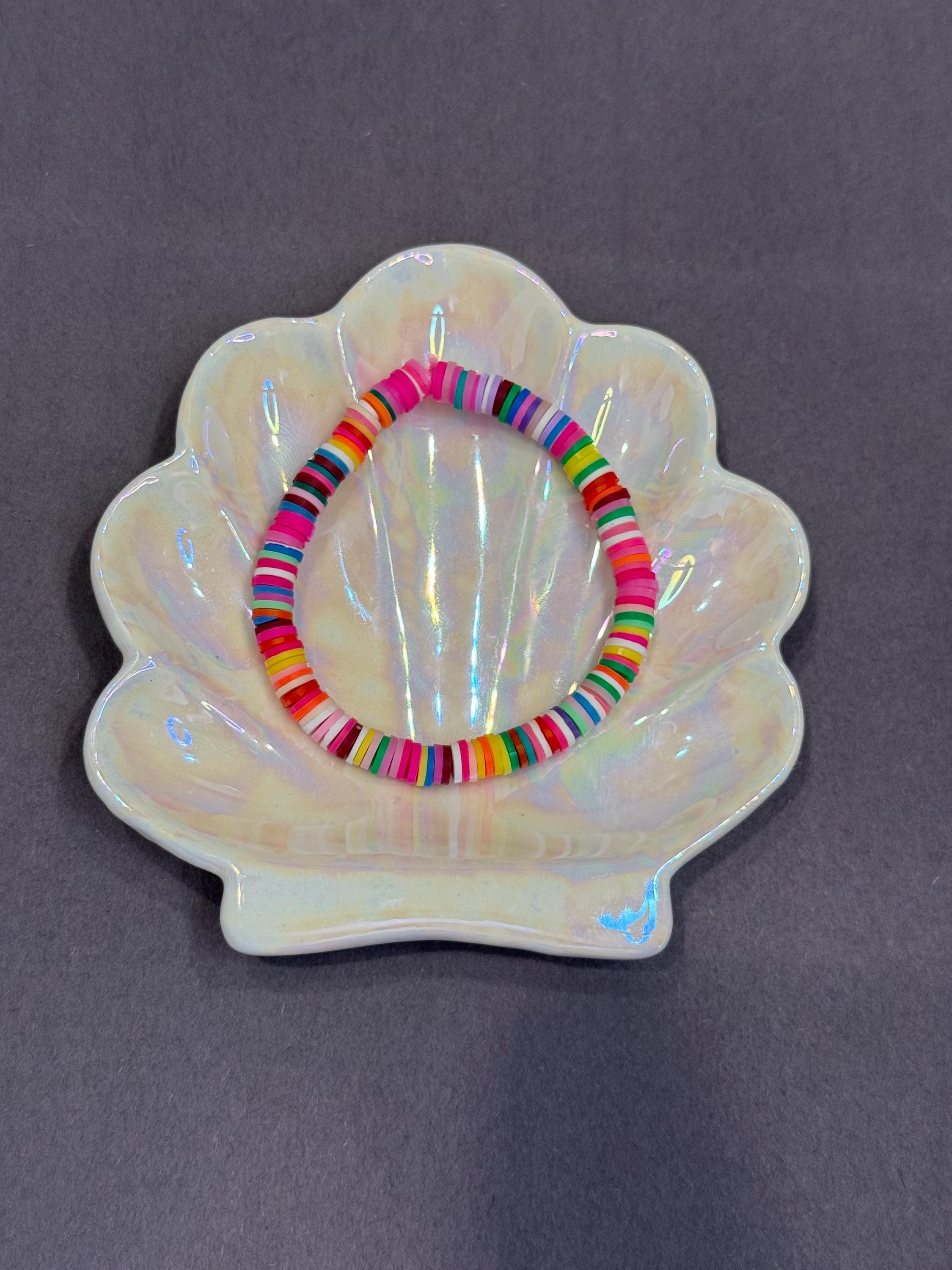 pink rainbow clay bead bracelet