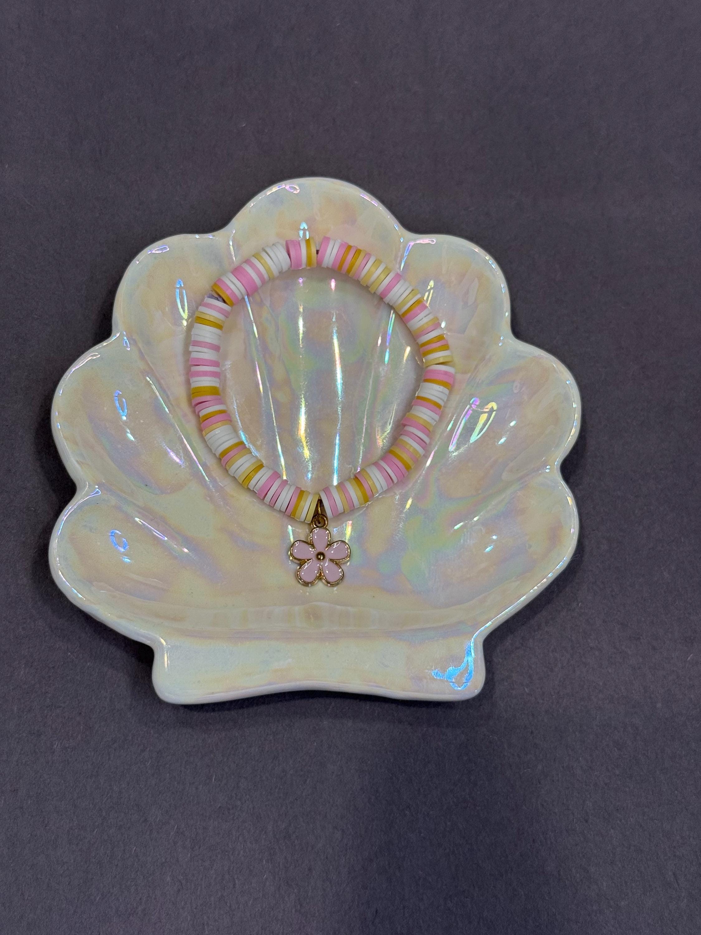 pink spring clay bead bracelet