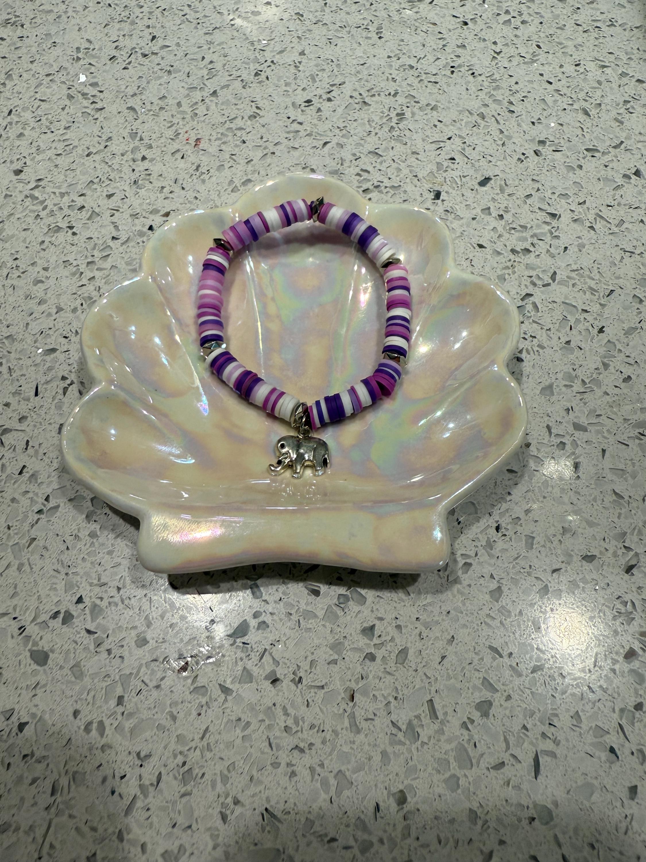 purple elephant Clay beaded bracelet